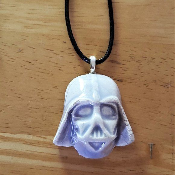 Handmade Ceramic Pale Lilac Darth Vader Pendant Necklace - Picture 8 of 15
